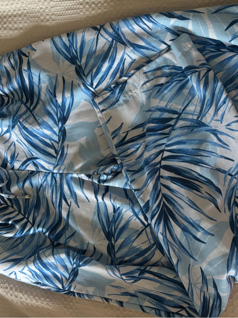 Soho Apparel Blue & White Palm-Print Straight Leg Jumpsuit
